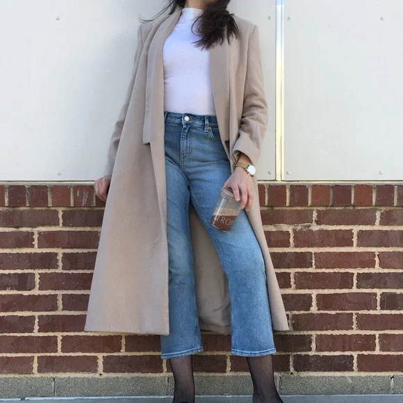 Boohoo Beige Long Open Front Duster Coat Size Small - Picture 6 of 9